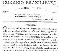 Capa do primeiro jornal brasileiro, publicado em Londres, em 1808/Imagem: BN