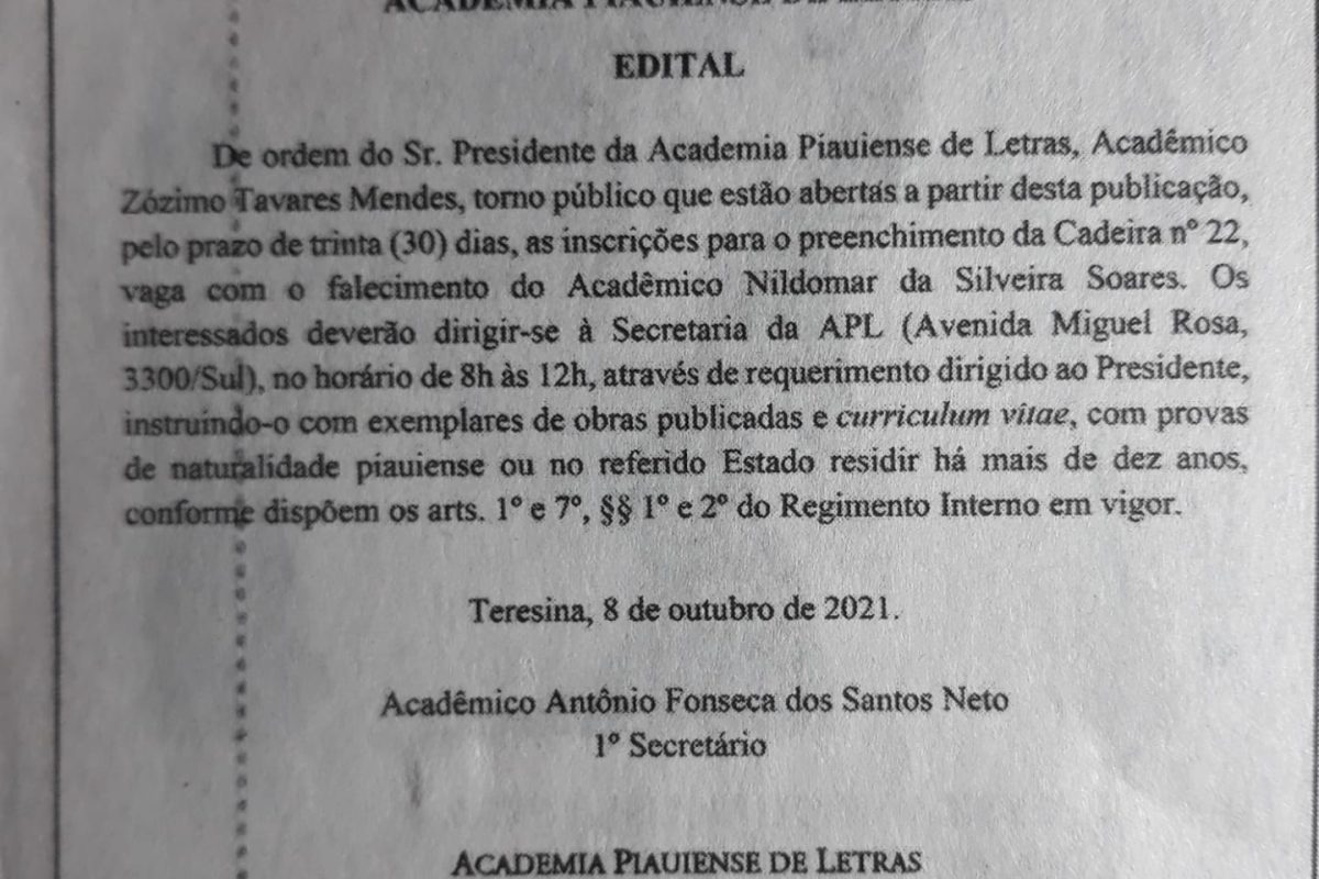 Edital abre inscrição à Cadeira 22